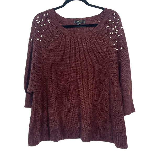 3-FOR-$30 Jessica Simpson Sz L Oversize Sweater Pearl Details Maroon Acrylic - Picture 1 of 10